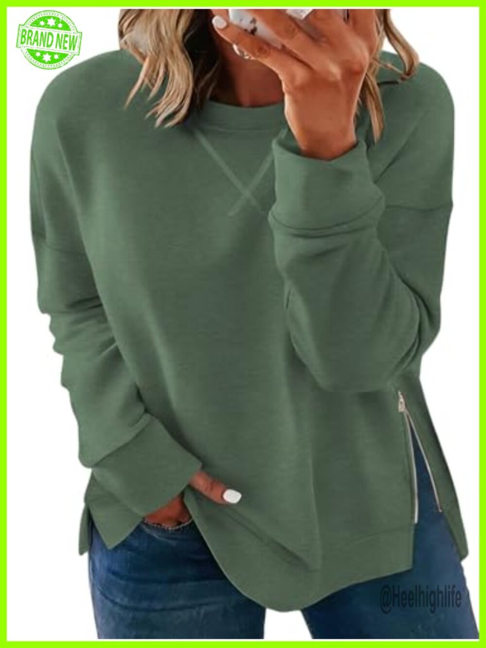 Plus Size Oversized Sweatshirt with Zipper Side Slit Long Sleeve Pullover Top